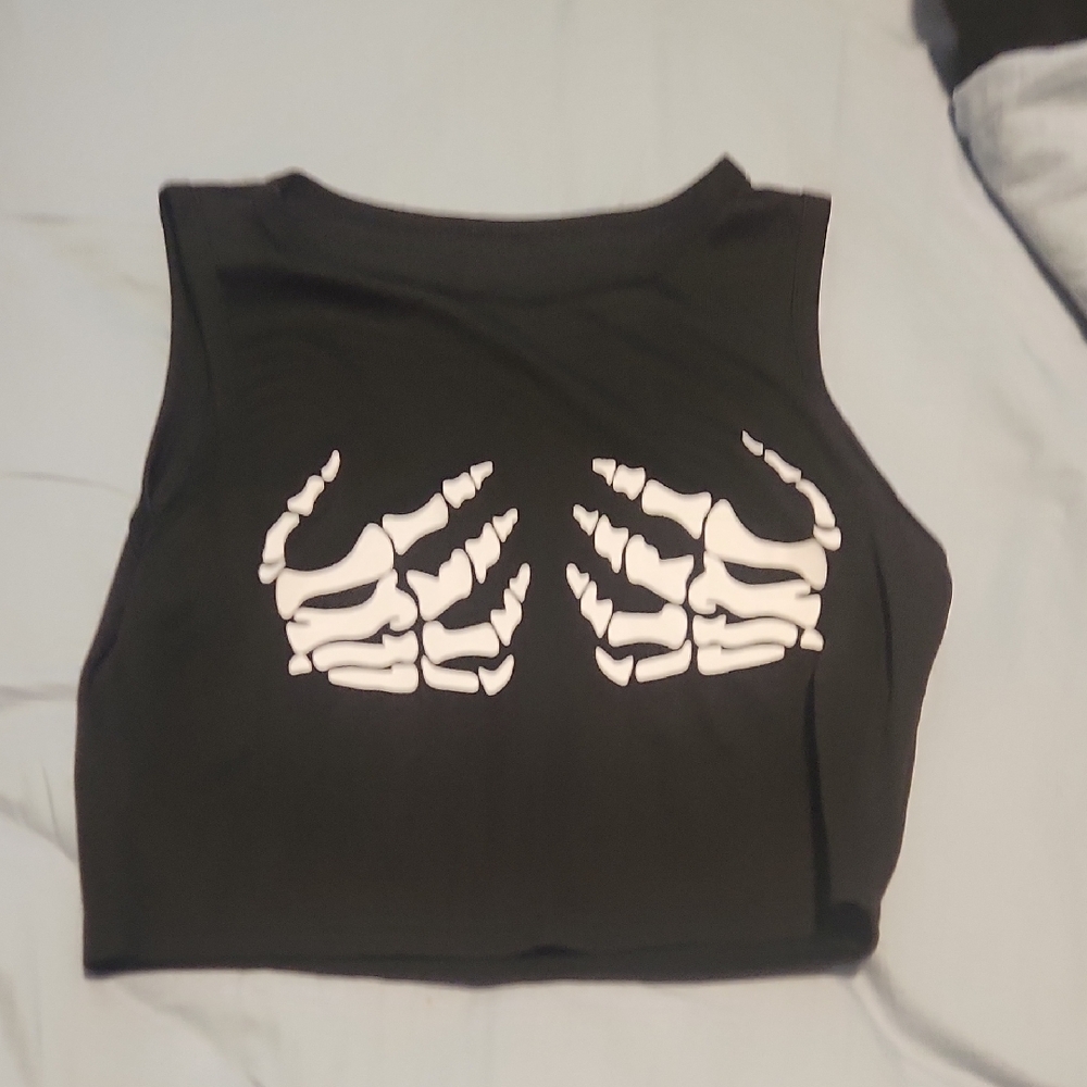 SHEIN Black Top with White Skeleton Design
